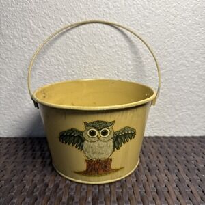 Vintage Owl Tin Basket With Handle